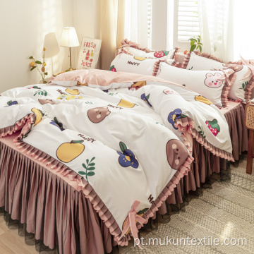 conjunto de saia de cama coreana com saia de cama de renda combinando